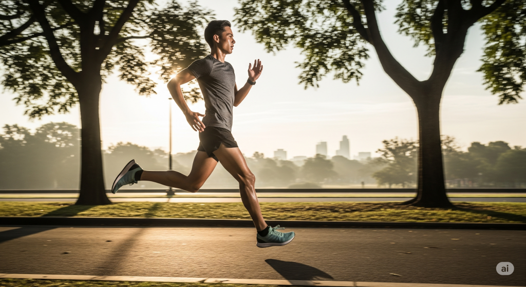 Szczupła osoba biegająca po ulicy